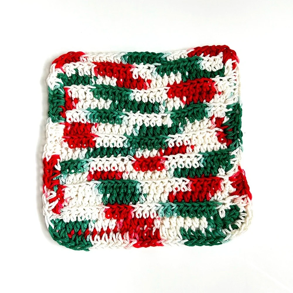 HAND CRAFTED Christmas Crocheted 100% Cotton All Purpose Dish or Wash Cloth